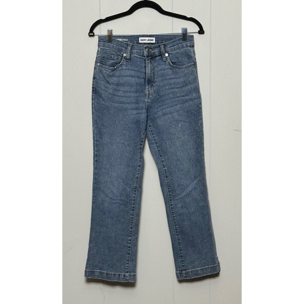 DKNY Jeans Williamsburg High Rise Flare Crop Blue Denim Jeans Womens Size 26